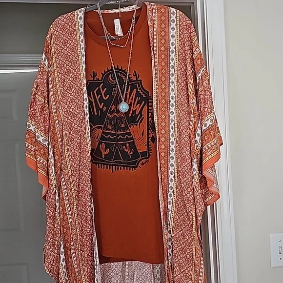 'Yee Haw' orange Western Cowgirl tee, Size XL - Picture 1 of 5